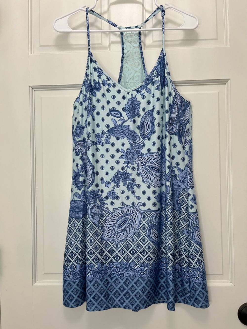 in bloom by jonquil Aqua and Navy Paisley Lace Racerback Slip Dress - Size Med